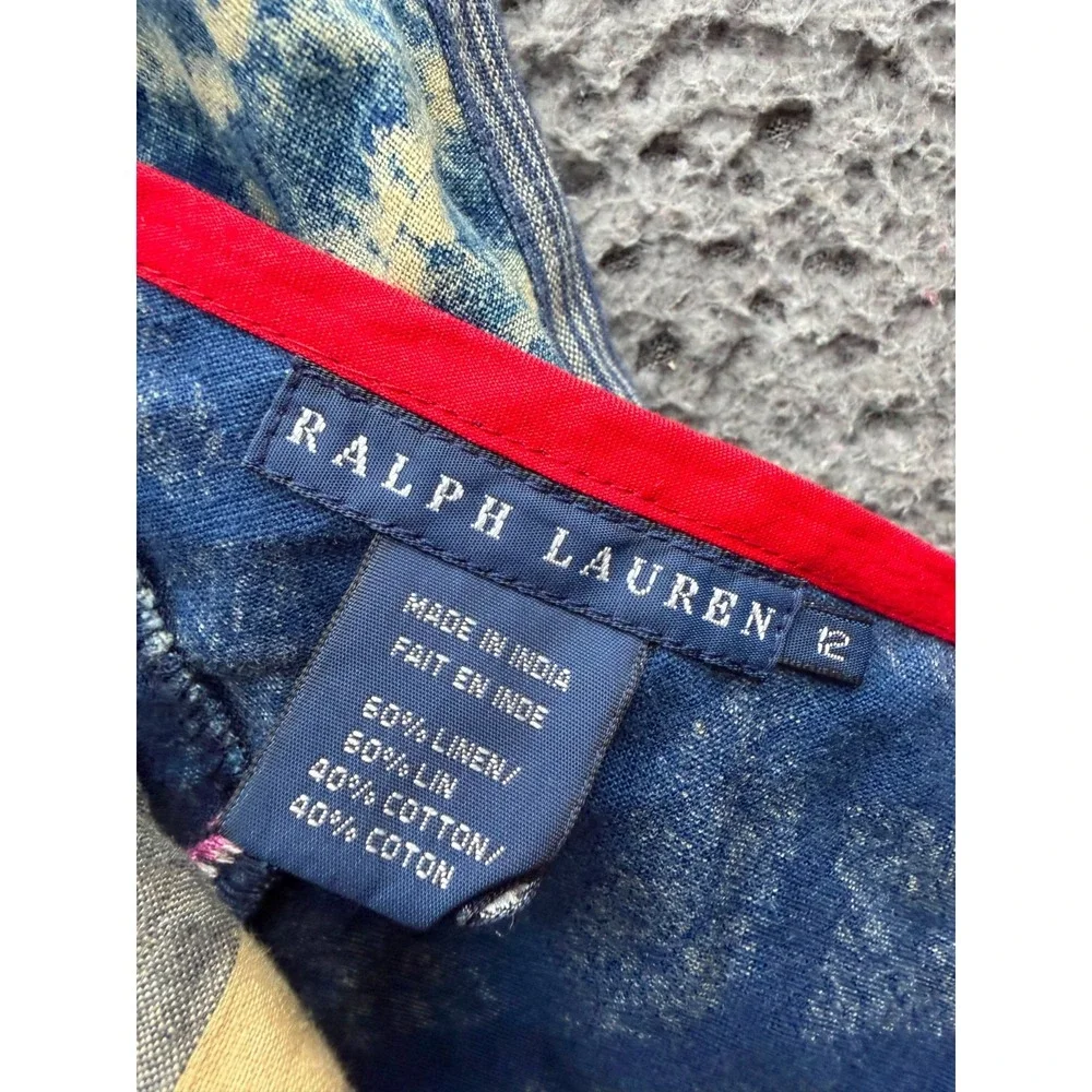 Ralph Lauren Linen-Cotton Patchwork Flared Maxi Skirt Indigo Womens Size 12